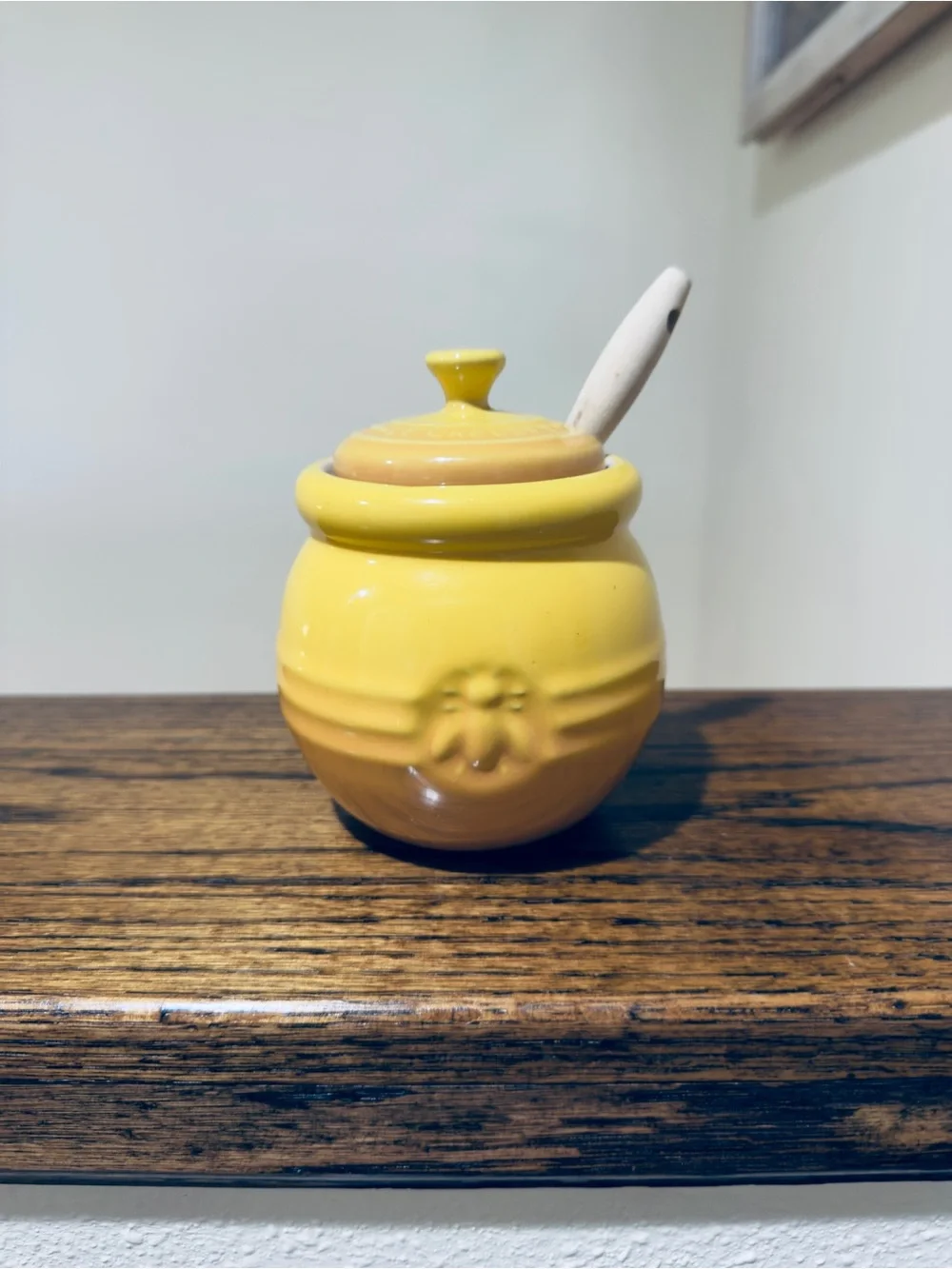 Le Creuset Yellow Ceramic Honey Pot with Spoon - Home Dining